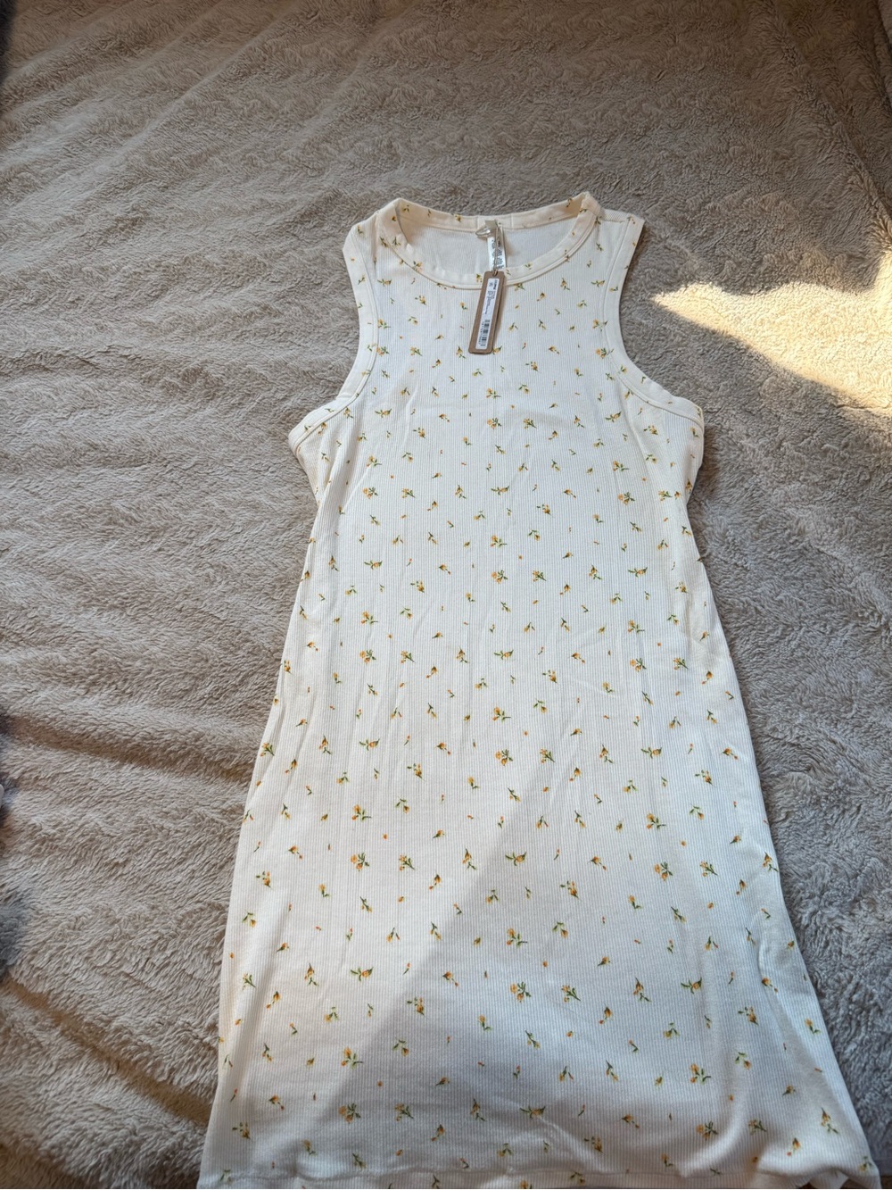 SKIMS Cream Ribbed Tank Dress with Yellow Floral Print
